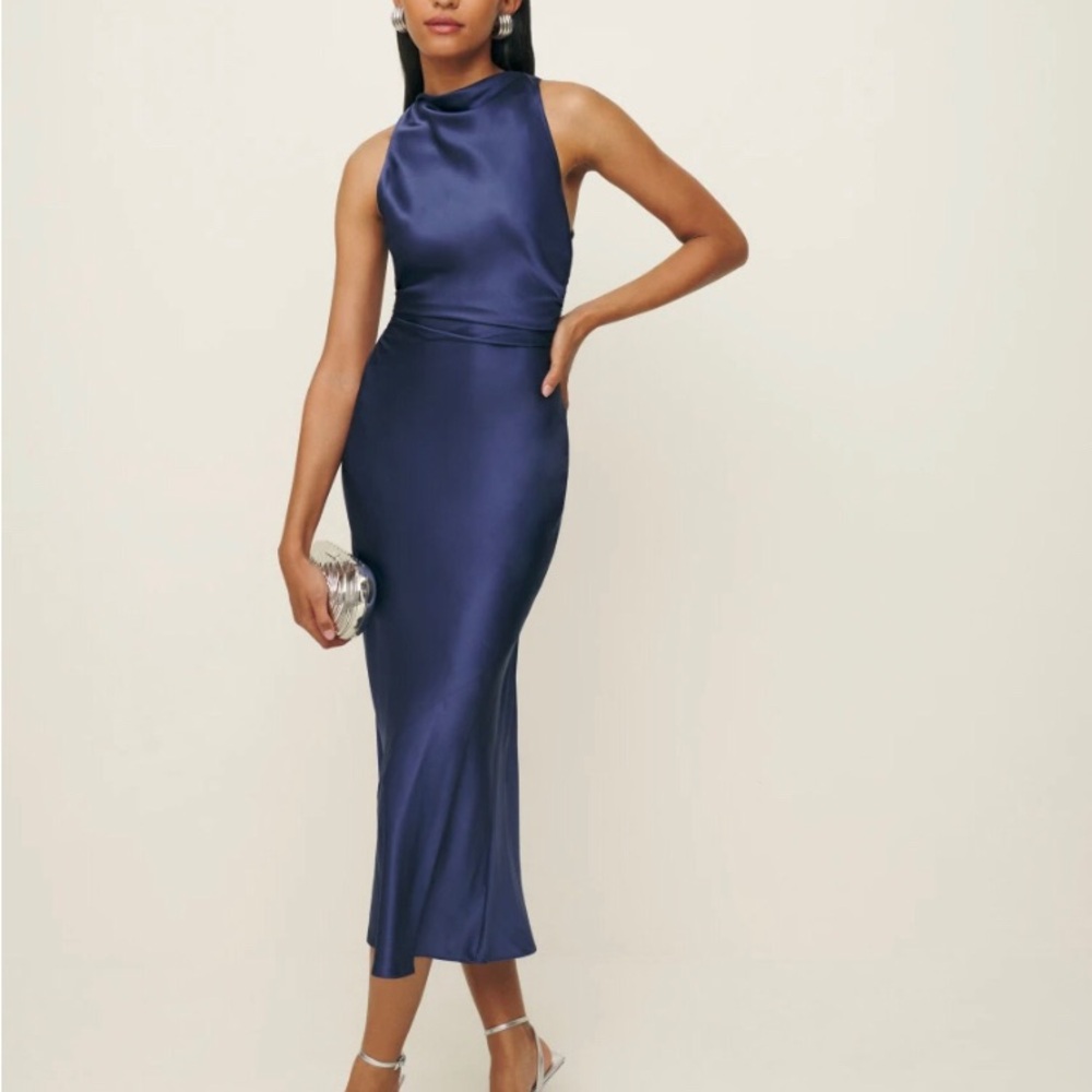 Reformation Casette Silk Dress - Blue Iris - Size 4